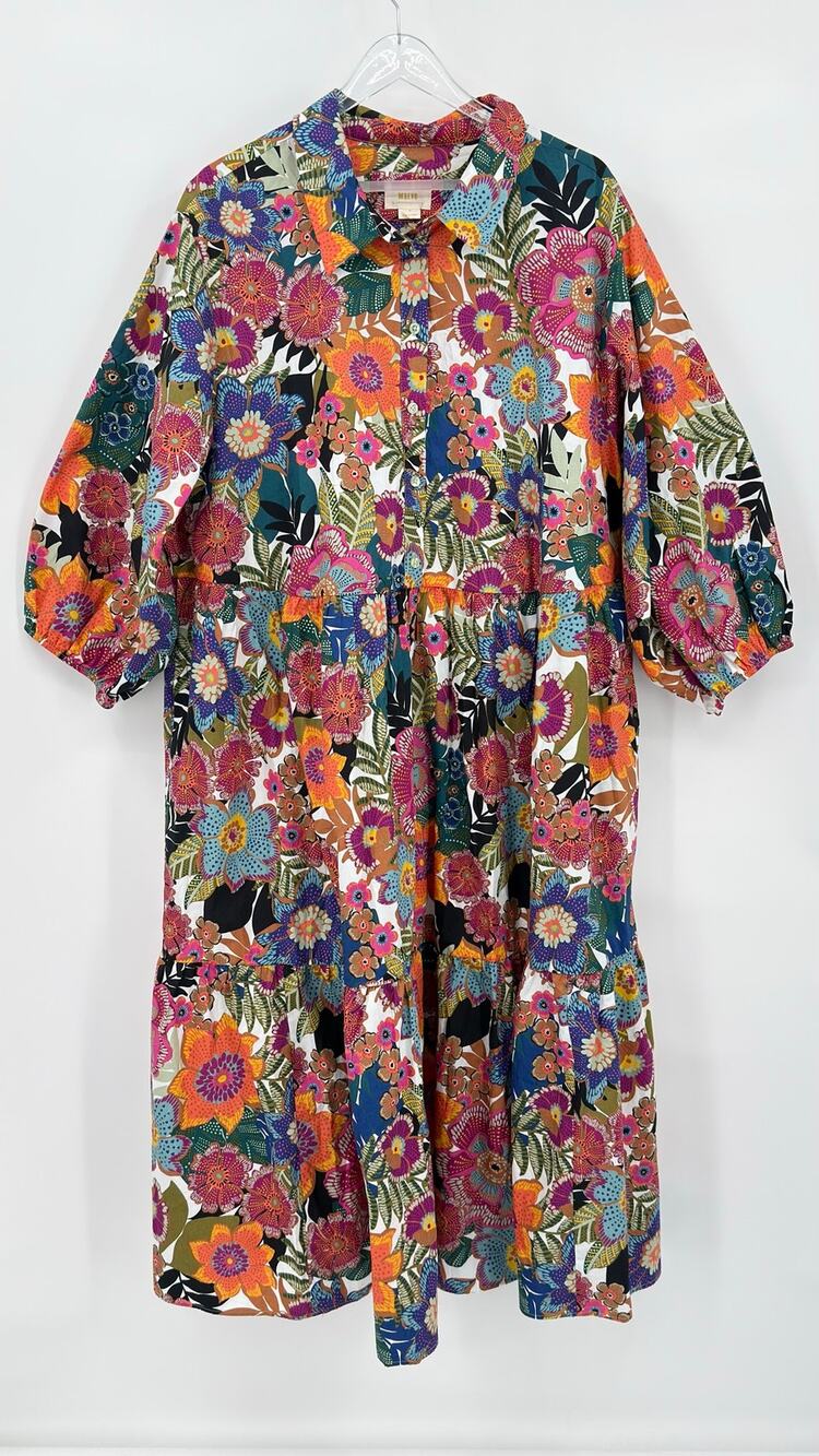 Anthropologie Maeve Bettina Tiered Shirt Dress Midi Floral Printed Boho Size 3X